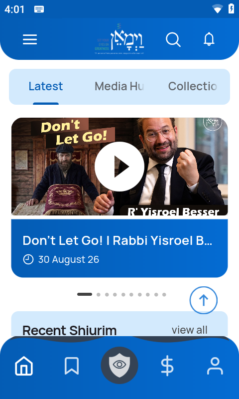 Vayimaen Torah shiurim app home screen